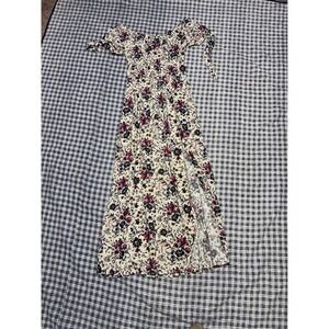 Band of Gypsies Floral Off Shoulder Maxi Dress Smocked Waist Side Slit Medium